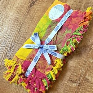 4 Cloth Napkins 18x18” Square 100% Cotton Fringe Peony Multi Color New with Tags